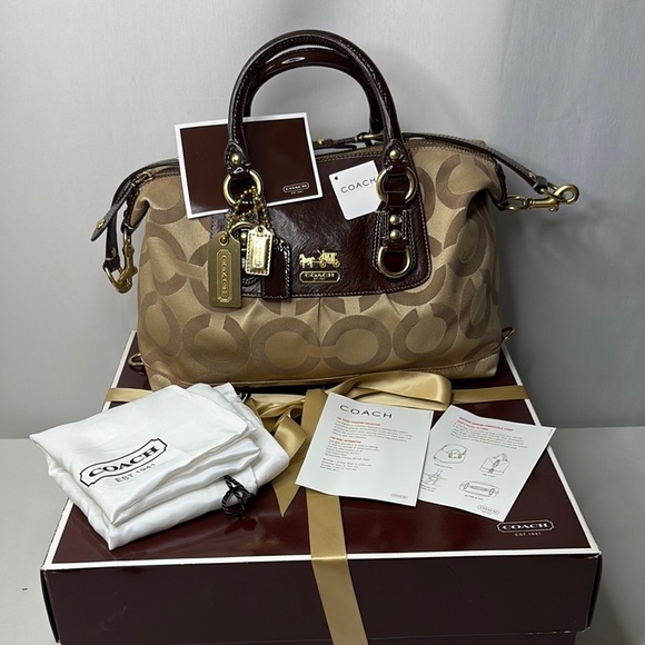 Coach Brown and Tan Satchel with Structured Design - Picture 2 of 16